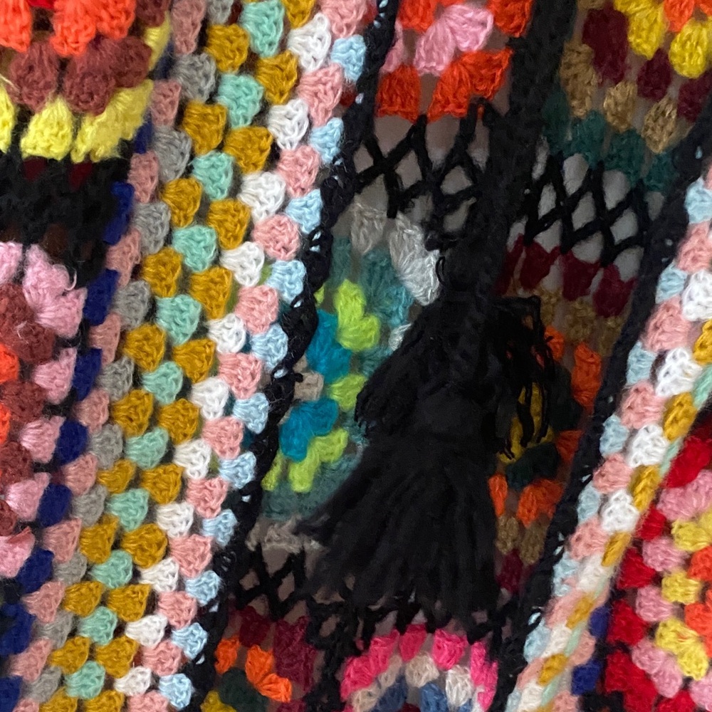 Multicolor Crochet Style Patch Long Cardigan Swea… - image 7